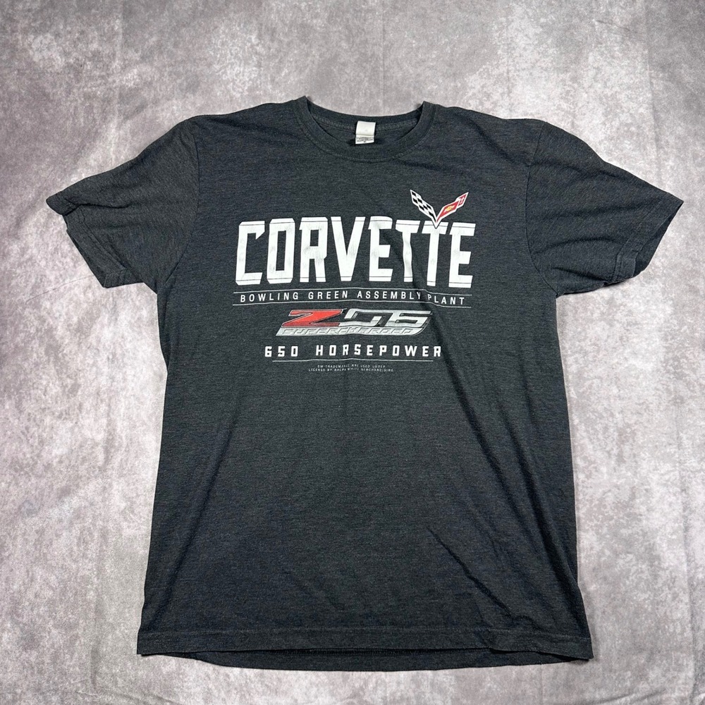 New Agenda Corvette Z06 Supercharged 650 HP T-Shirt Mens XL Gray Racing Tee Y2K